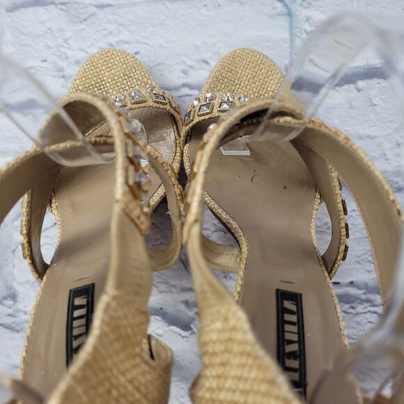 Le Silla Crystal Embellished Cross Strap Woven Heels size 39 - Picture 13 of 16